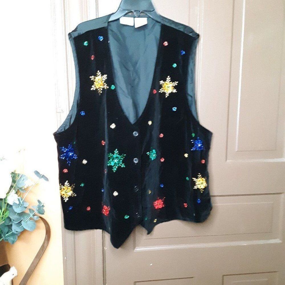 Bobby Brooks Women's 22W/24W Black Velvet Whimsygoth Style Christmas Vest